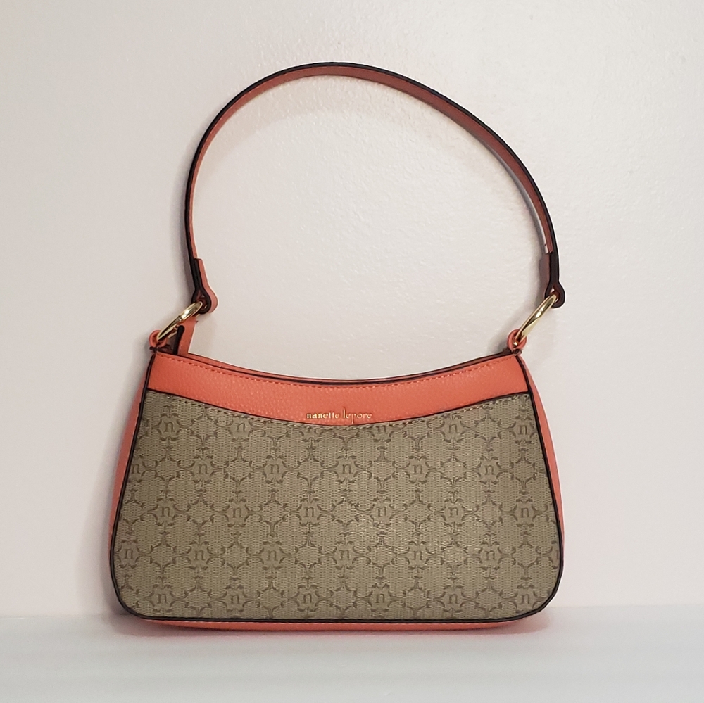 Nanette Lepore Handbag Purse All over Logo Orange/Coral
